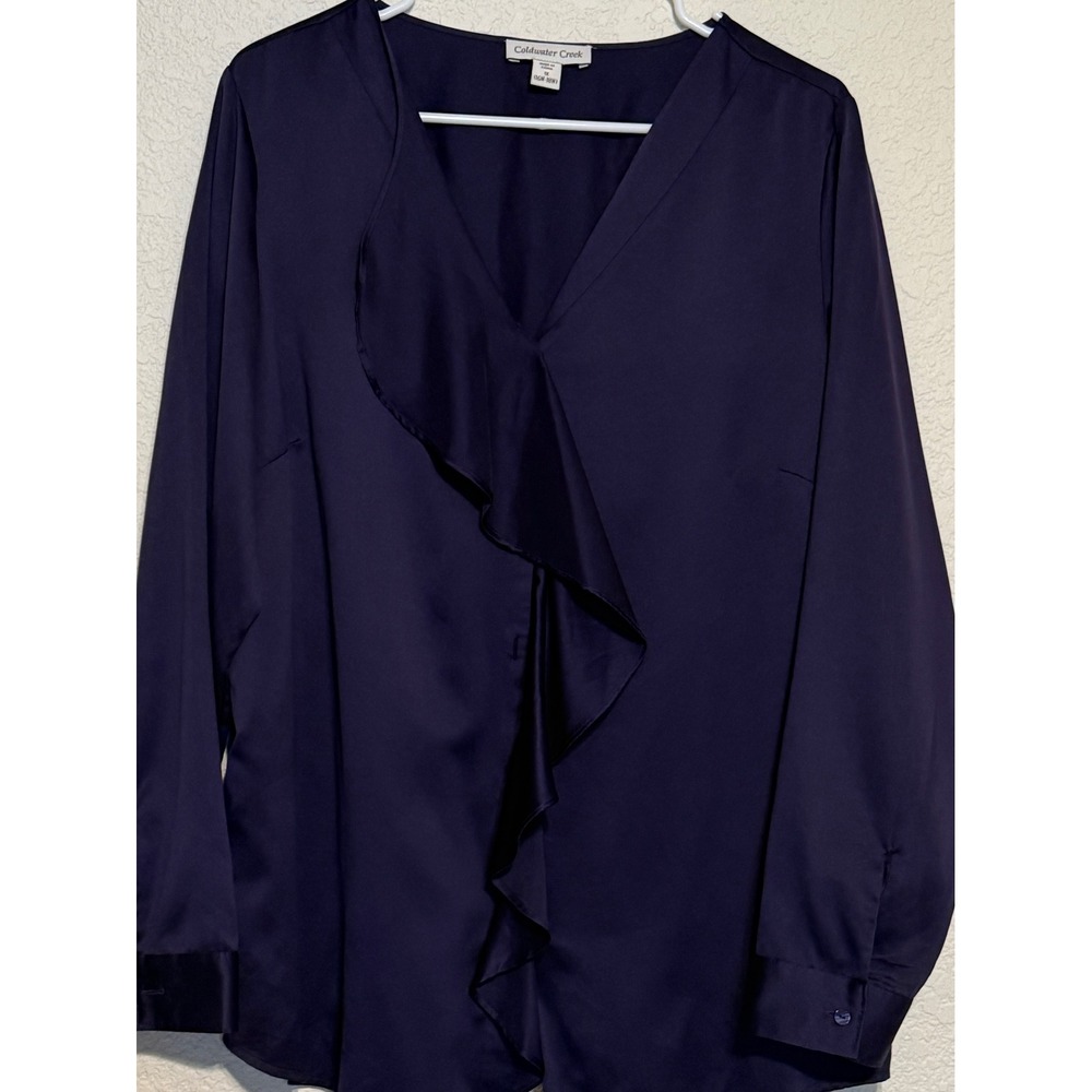 Coldwater Creek Purple Ruffle Front Button Up Blouse Long Sleeve Top 16W-18W